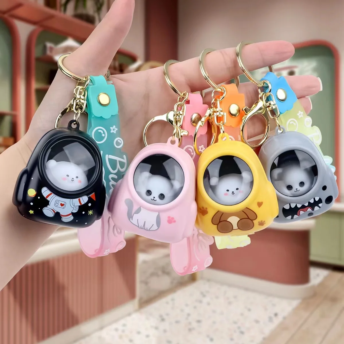 LED Night Light Keychain Cartoon Animal Backpack Lights Key Chain Creative Car Key Pendant Fun Bag Charm Cute Key Ring Ornaments