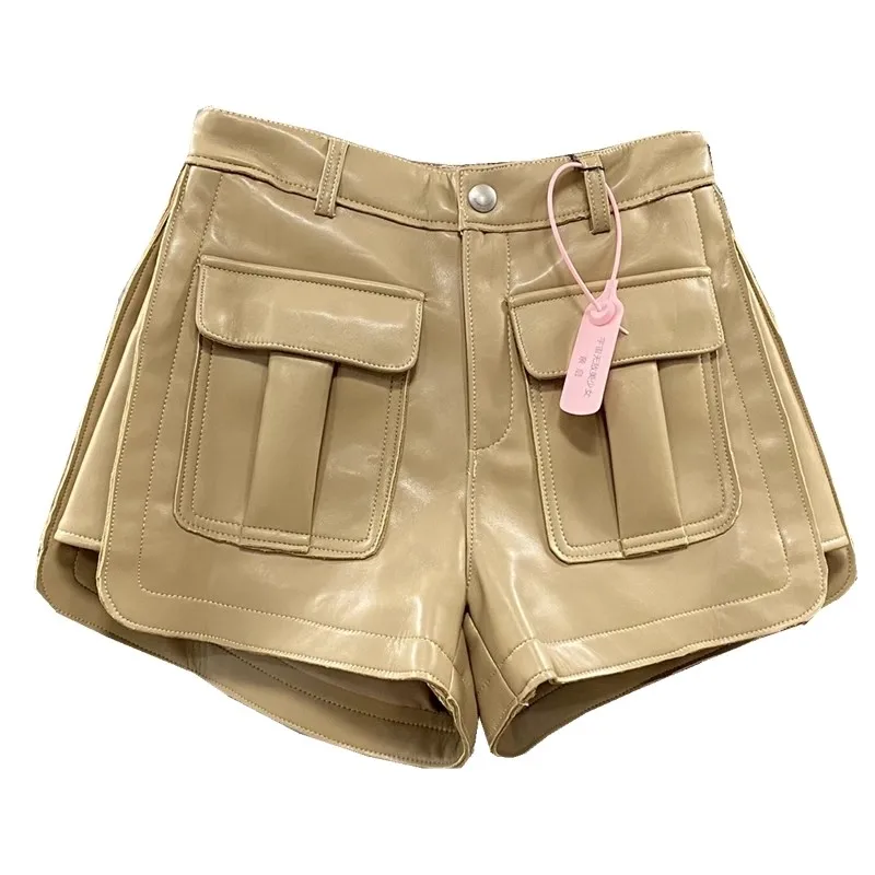 

[Ready To Ship] Yuerwang Women PU shorts 2024 high waist slim wholesale dropship black beige apricot