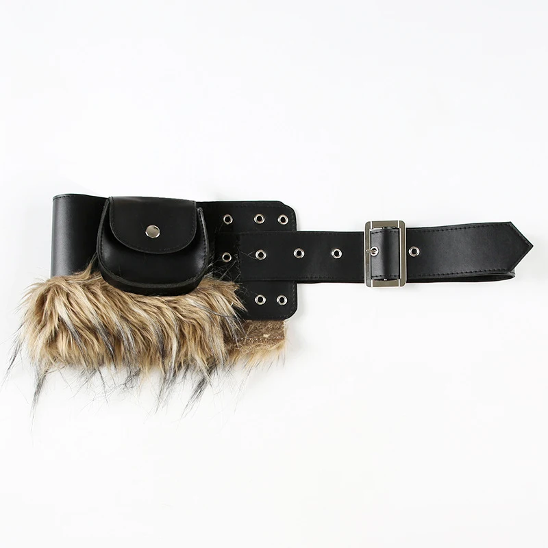 

Motorcycle Hip Bag Belts Faux Fur Splicing Trendy Design Motorbike Cowgirl Waistband Club Party Waist Accessories Moto