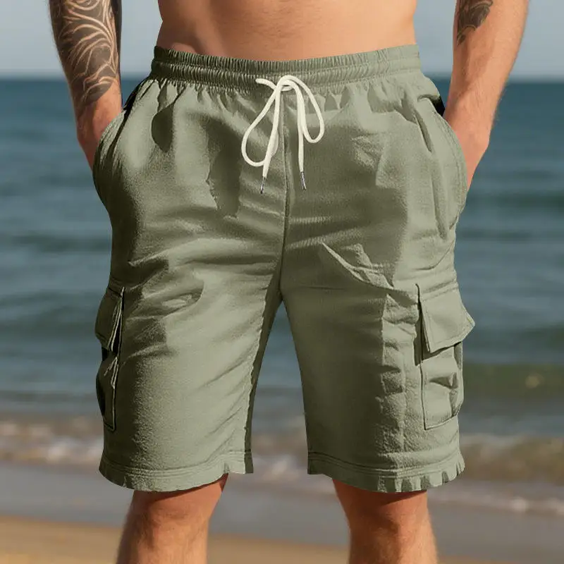 

Loose Men's Workwear Shorts Large Size Five-Part Pants Multi-Functional Pocket Linen Shorts Pure Color Summer Season Sport Style