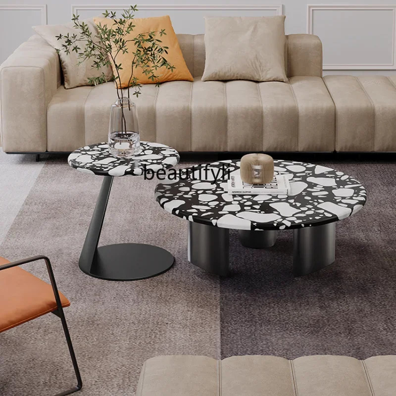 

Round Terrazzo Coffee Table Light Luxury Marble Living Room Low Table Sofa Side Table