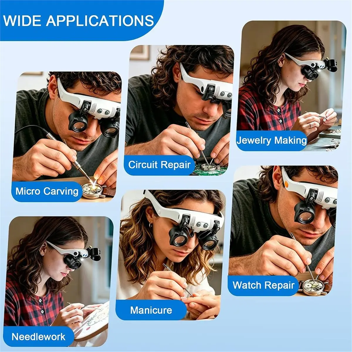 [Y39A]Magnifying Glasses with LED Light,Hands Free Magnifier with 12 Interchangeable Lenses 3X-10X,Magnifying for Close Work