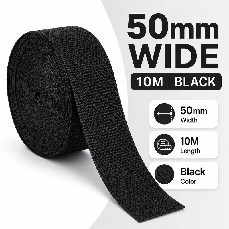10M 50mm Polypropylene Webbing Strap Heavy Duty Wide Tape for Backpack Waist Belt Luggage Pet Harness Outdoor Gear Sewing Repair