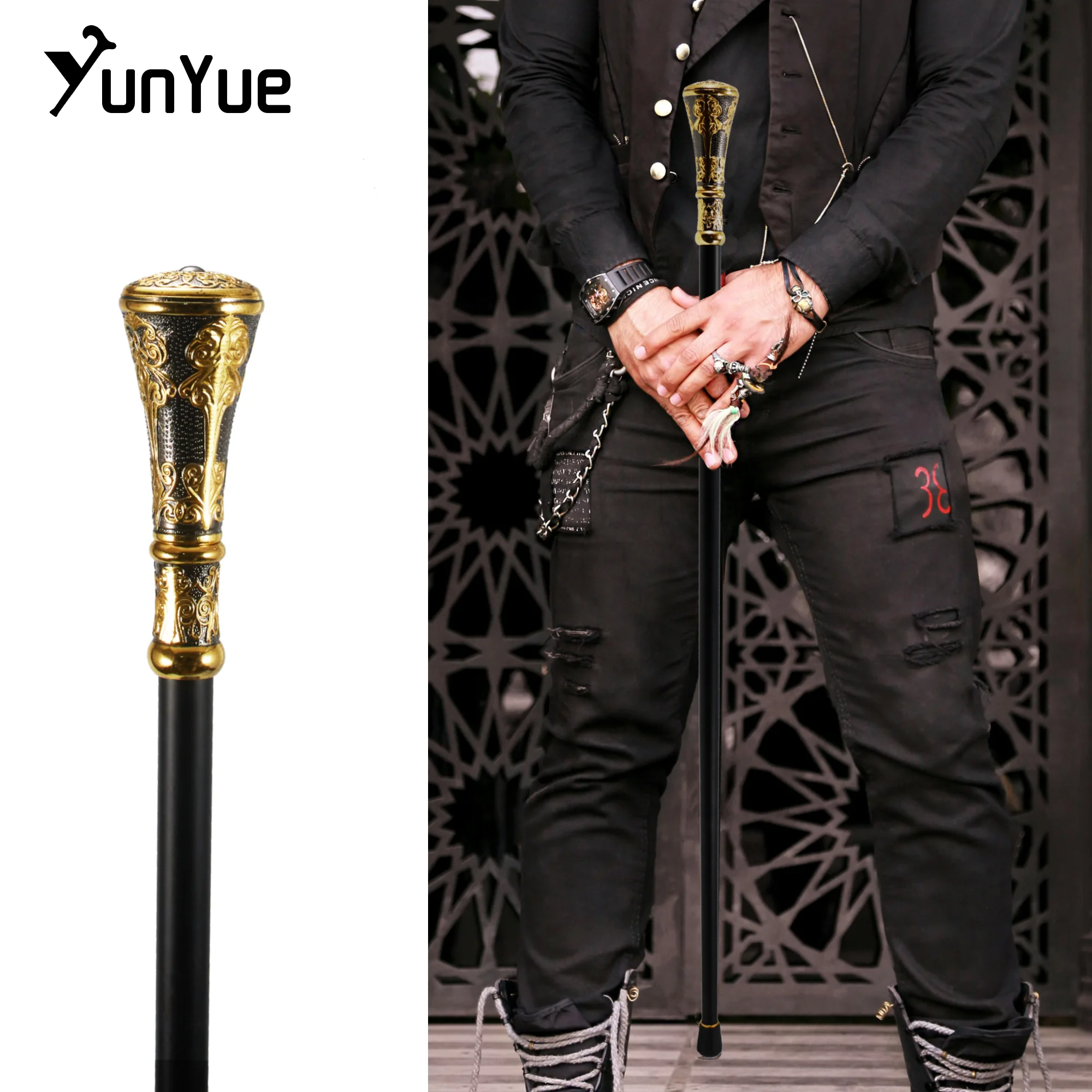 الذهب الأسود المشارب جولة المعادن المشي قصب شهم مجموعات أزياء أنيقة عصا للمشي التصوير الدعائم حزب الصولجان