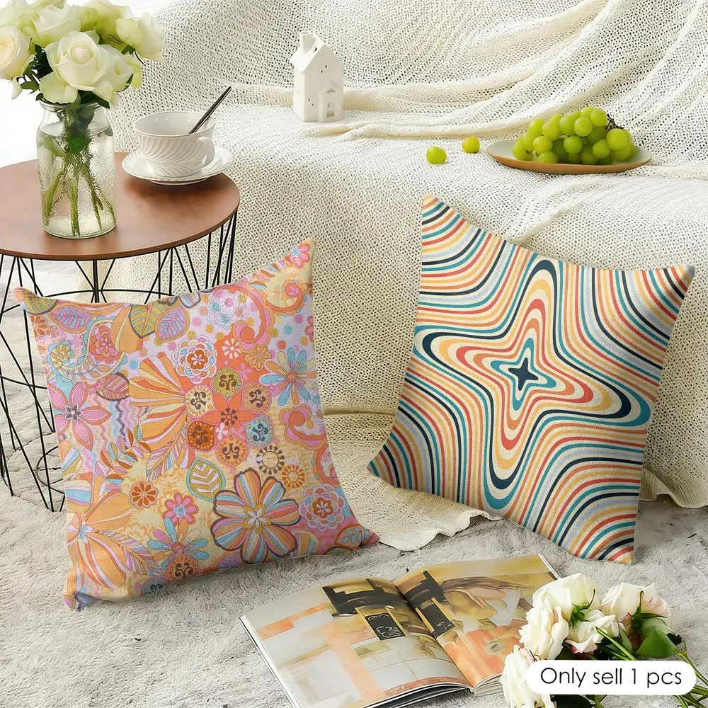 Abstract Psychedelic Art Cushion Cover Soft Short Plush Pillow Cover Smooth Cozy Texture Aesthetic Cushion Case Home Decor