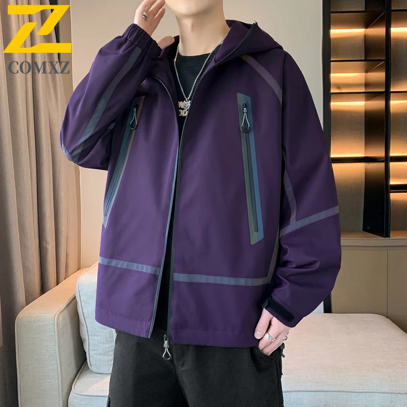 

COMXZ Мужская куртка Новая повседневная куртка с капюшоном для пешего туризма и путешествий, ветрозащитное пальто на молнии, удобная легкая осенняя мотоциклетная куртка в уличном стиле