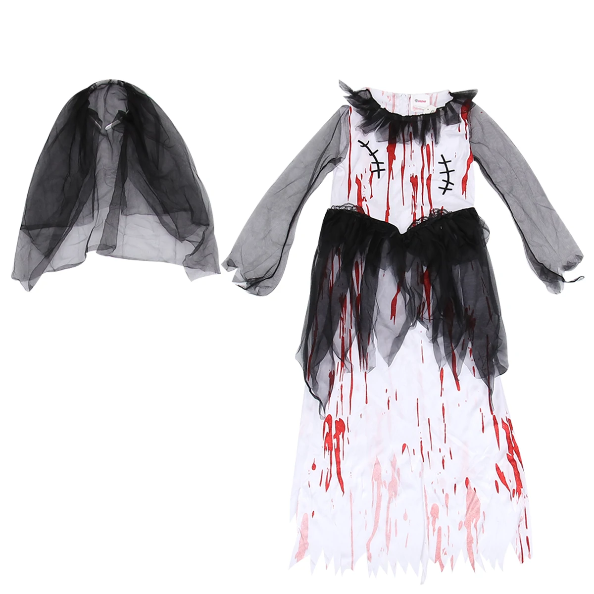 

Little Bloodstained Ghost Bride Dress Halloween Costume Prom Bridal White Cosplay Performance Clothes Unique Eye catching Party
