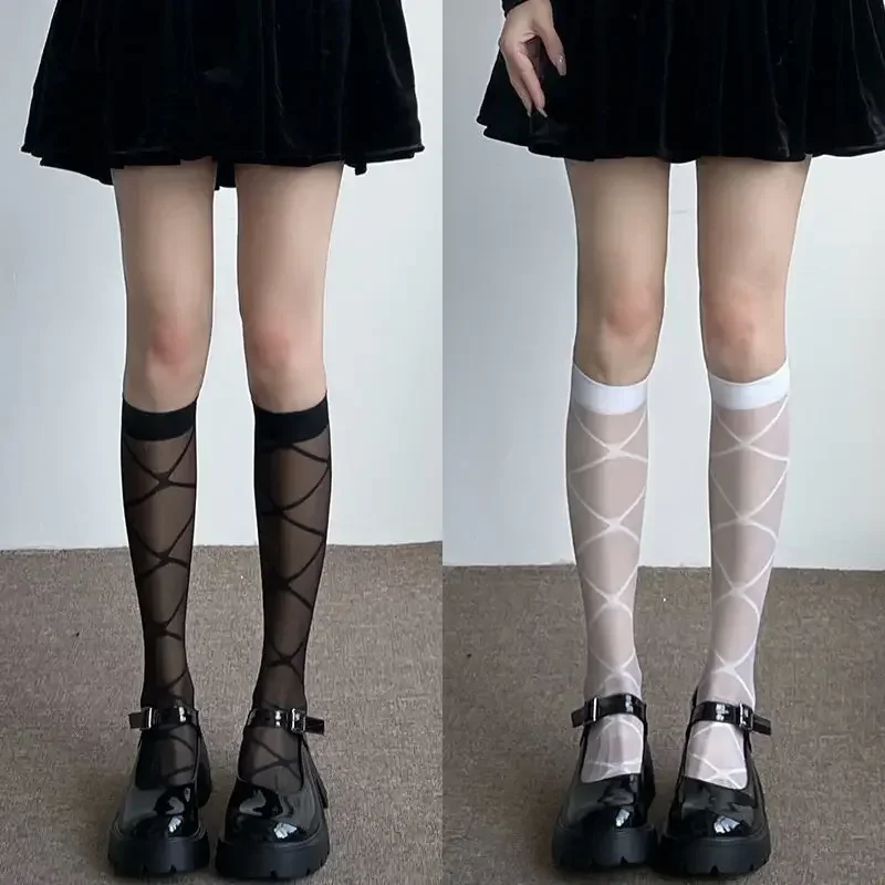 Summer Thin Nylon Long Socks Japanese Style Lolita Knee Socks Stockings Plaid College Style JK Girls Stockings Knee High Socks