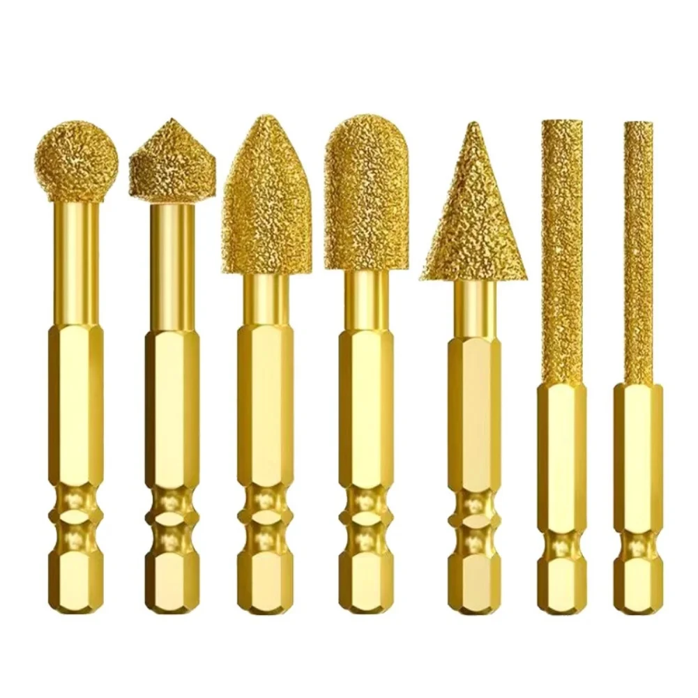 7Pcs Brazing Grinding Head Diamond Rotary File Head Iron Stainless Steel Burr Ceramic Tile Stone Polishing Engraving Drill Bits