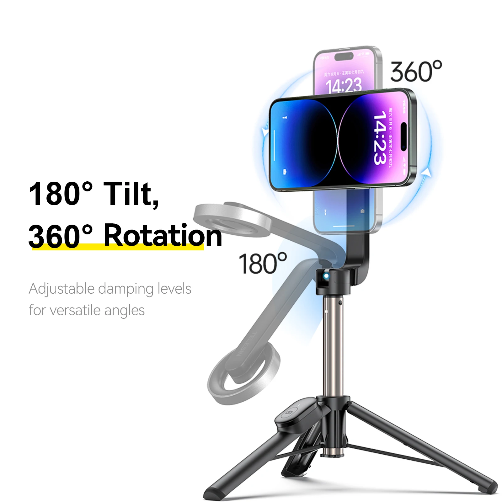 TELESIN Magnetic Selfie Stick Tripod with Remote Magsafe Cellphone Stand for iPhone 14 13 12 Pro Max Vertical Shooting