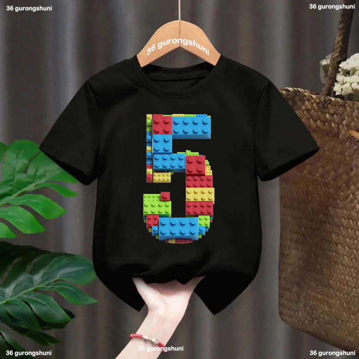 

New Boys T-Shirt Building Blocks Birthday Numberprint Tshirt Cute Kids Clothes Birthday Giftt Shirt Summer Boys Black Tshirt Top