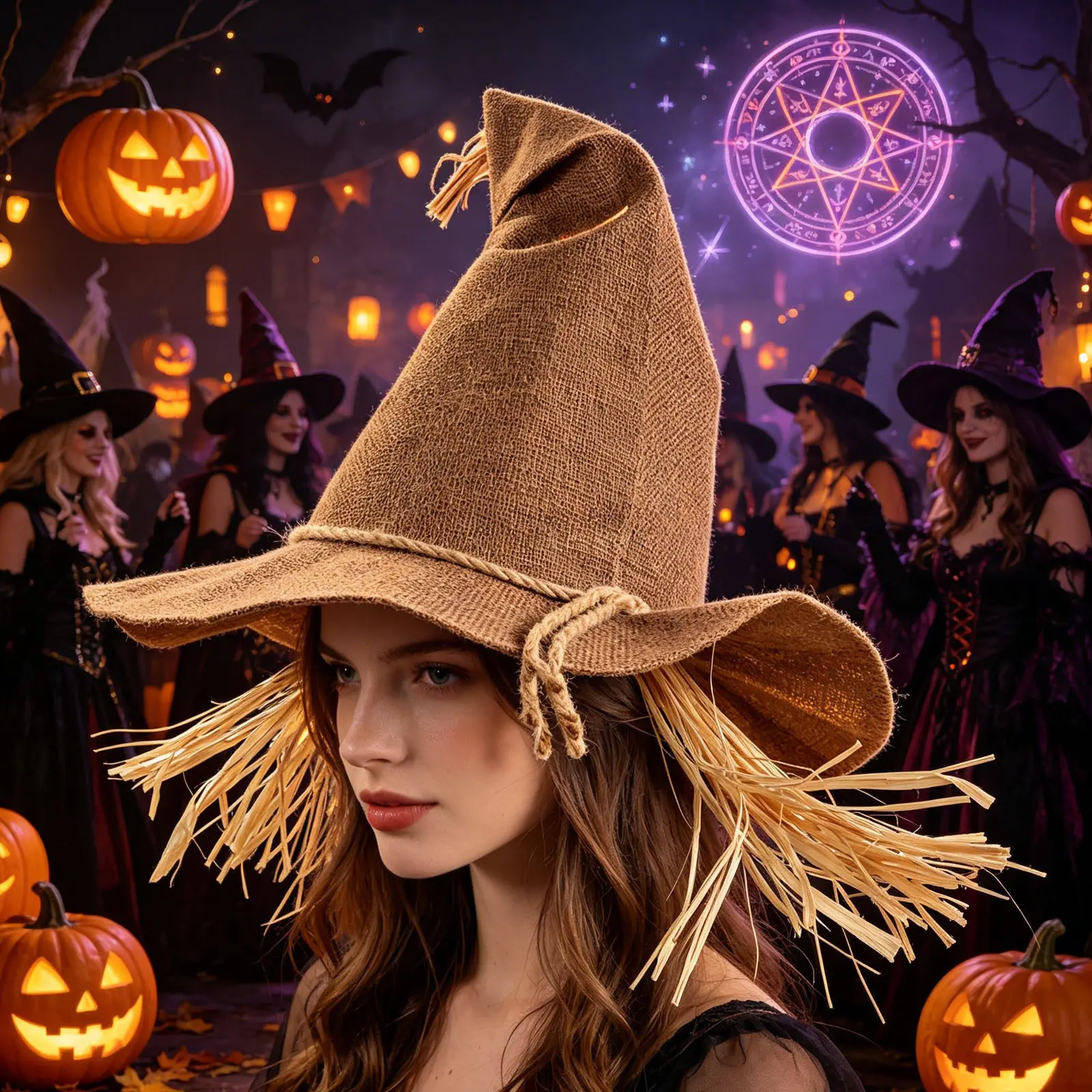 

Scarecrow Straw Witch Hat Adult Halloween Cosplay Costume Accessory Vintage Pointed Floppy Hat for Women Masquerade Carnival