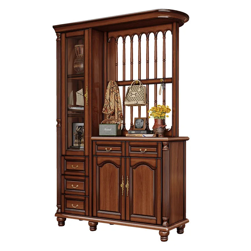 

American retro solid wood porch cabinet facing the door, living room sofa partition cabinet