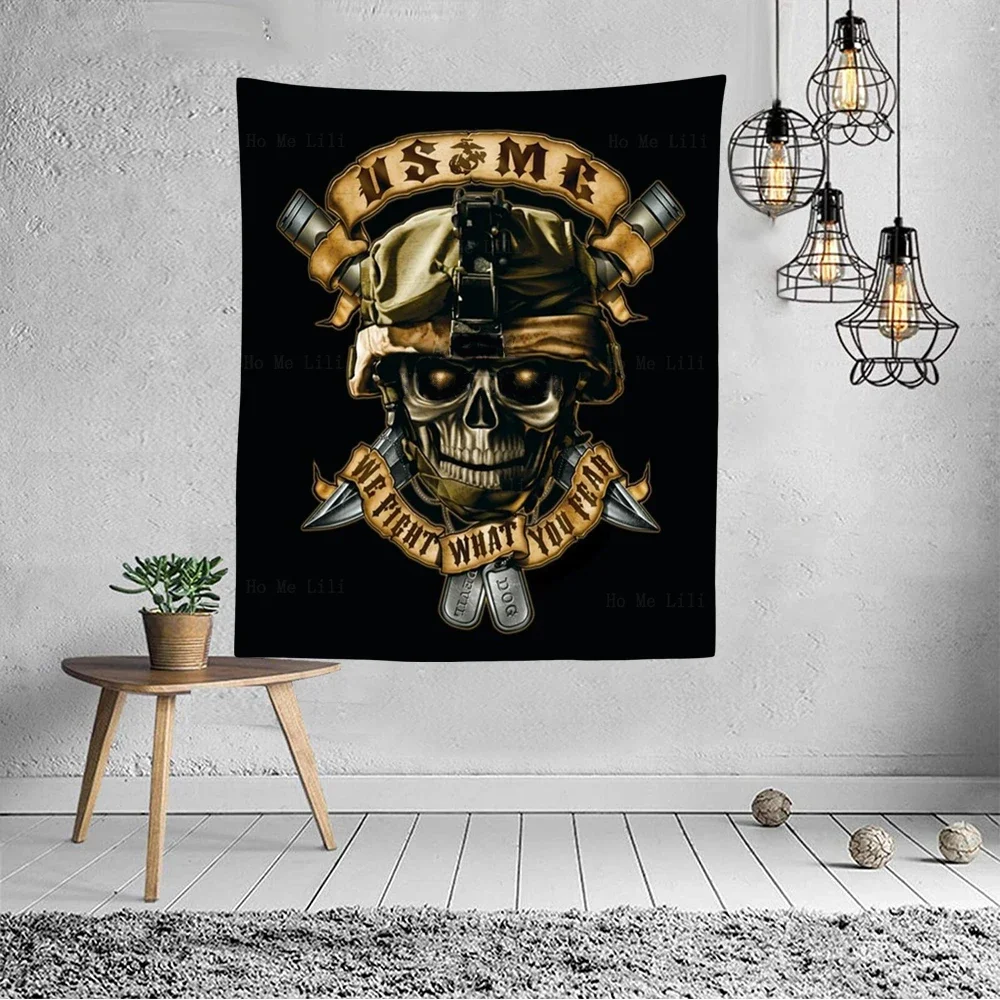 Skull Art Bullet For My Valentine Day Of The Dead Cool Marine Corps Logo Farbic Tapestry By Ho Me Lili For Livingroom Home Decor