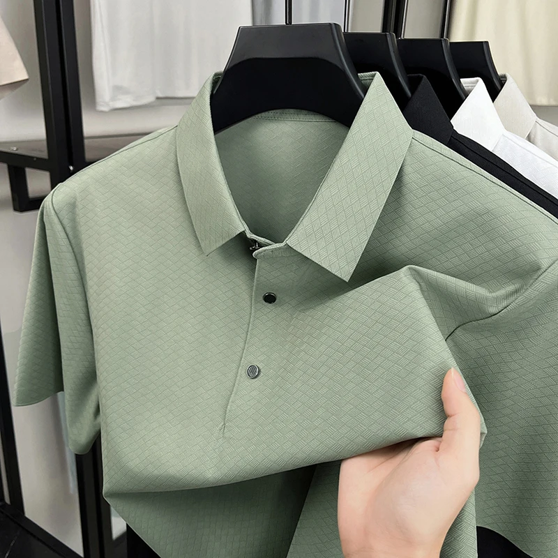 

Men's Short Sleeve Polo Shirt Breathable Micro Jacquard Solid Lapel Summer Business Casual Classic Fashion New T-shirt Menswear