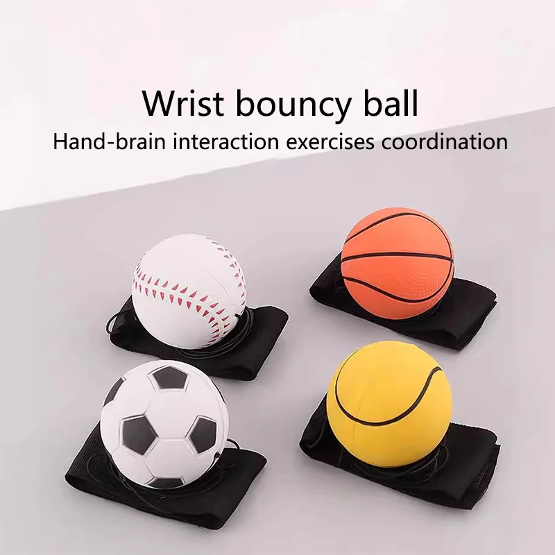 Wrist Return Hand Ball Sponge Rubber Rebound Ball With Rope Stress Relief Toy For Kids Toys Wrist Exercise Hand Strengthening