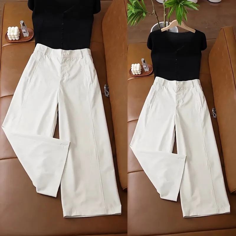 

Comfortable Pants for Women, Summer Thin Nine-Point Pants with Elastic Waist, Casual Straight-Leg Pants