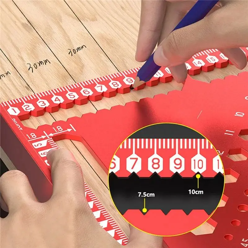 AEE6-Triangle Ruler With Positioning Pin, Woodworking Multi Angle Ruler , High-Precision Right Angle Scribe Marking Ruler
