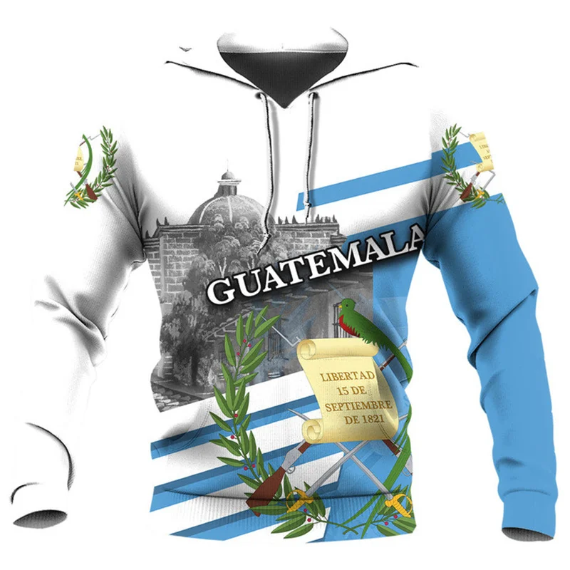 3D Print The Republic-of Guatemala Map Flag Hoodies Guatemala National IndependenceDay Graphic Hooded Sweatshirts Mens Pullovers