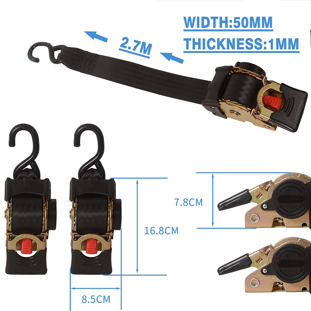 Pojedyncze haki S 2,7M Pasy mocujące z automatycznym zwijaniem Automatycznie chowany Łatwy do przenoszenia Pasek z grzechotką Narzędzia do przyczep