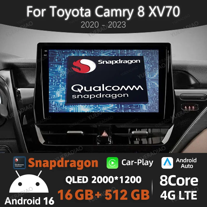 

Android 16 Car Radio For Toyota Camry 8 XV70 2020 - 2023 Head Unit BT 4G LTE 5G WIFI 2DIN Qualcomm GPS NAVI QLED Carplay Auto