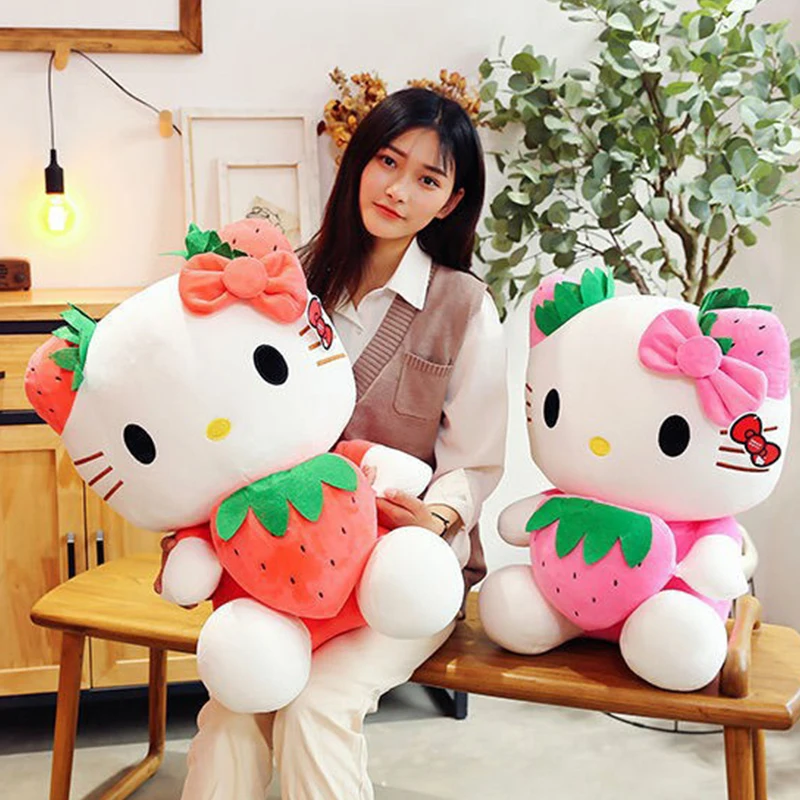 

25cmKawaii Hello Kitty Plush Stuffed Toys Strawberry KT Cat Pillow Dolls Birthday Gift Home Decoration Animal Doll