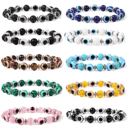 Fashion Colorful Evil Eye Bracelets Yellow Pink Black Blue Green Beaded Bracelets Handmade Women Men Elastic Bracelets Jewelry
