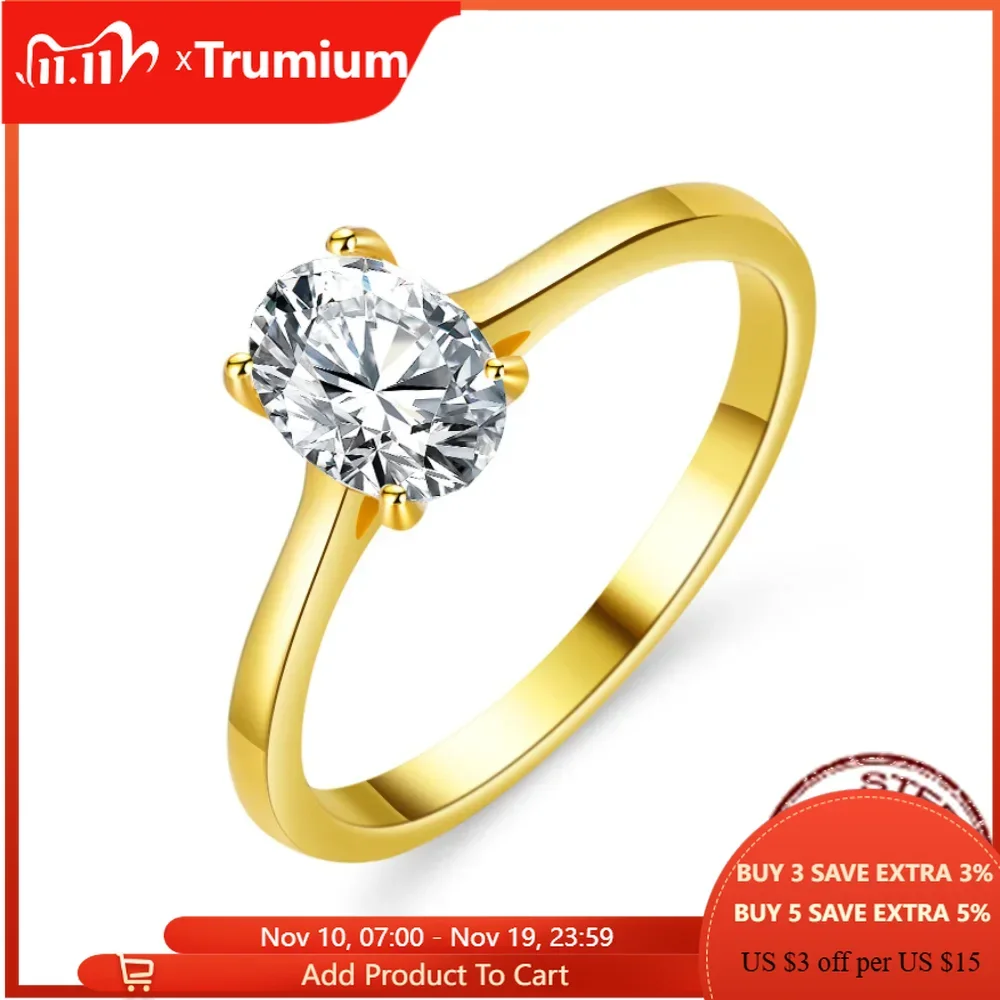 

Trumium 1ct 925 Sterling Silver 18k Gold Plated Ring Oval Cut 5A Cubic Zirconia Wedding Band Engagement Promise Rings for Women
