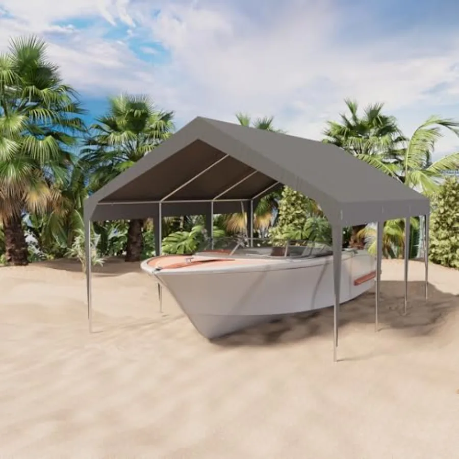 Heavy-Duty Portable Carport Canopy Garage - 10x20 FT, Grey