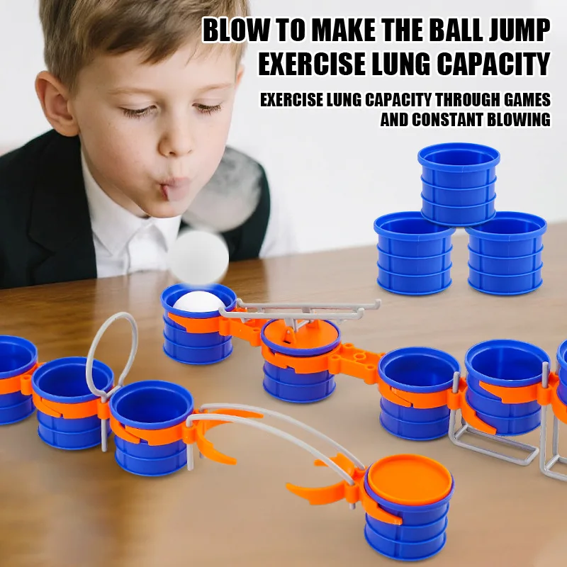 

Blow Ball Lung Capacity Training Game, 1 Set Plastic DIY Buildable Track Toy, Blue & Orange Interactive Desktop Toy for Kids, Fa