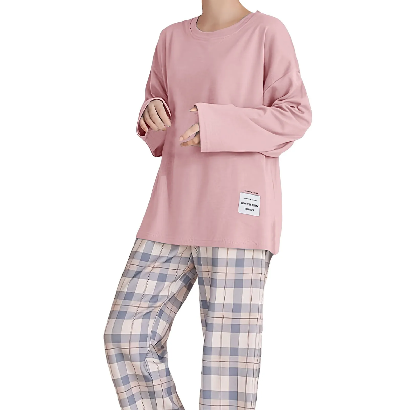 Cotton Long-Sleeved Sleepwear Suit Comfortable Women Pajamas Set Nightgown Teenager Home Clothes Female Lingerie Set Plaid Pants