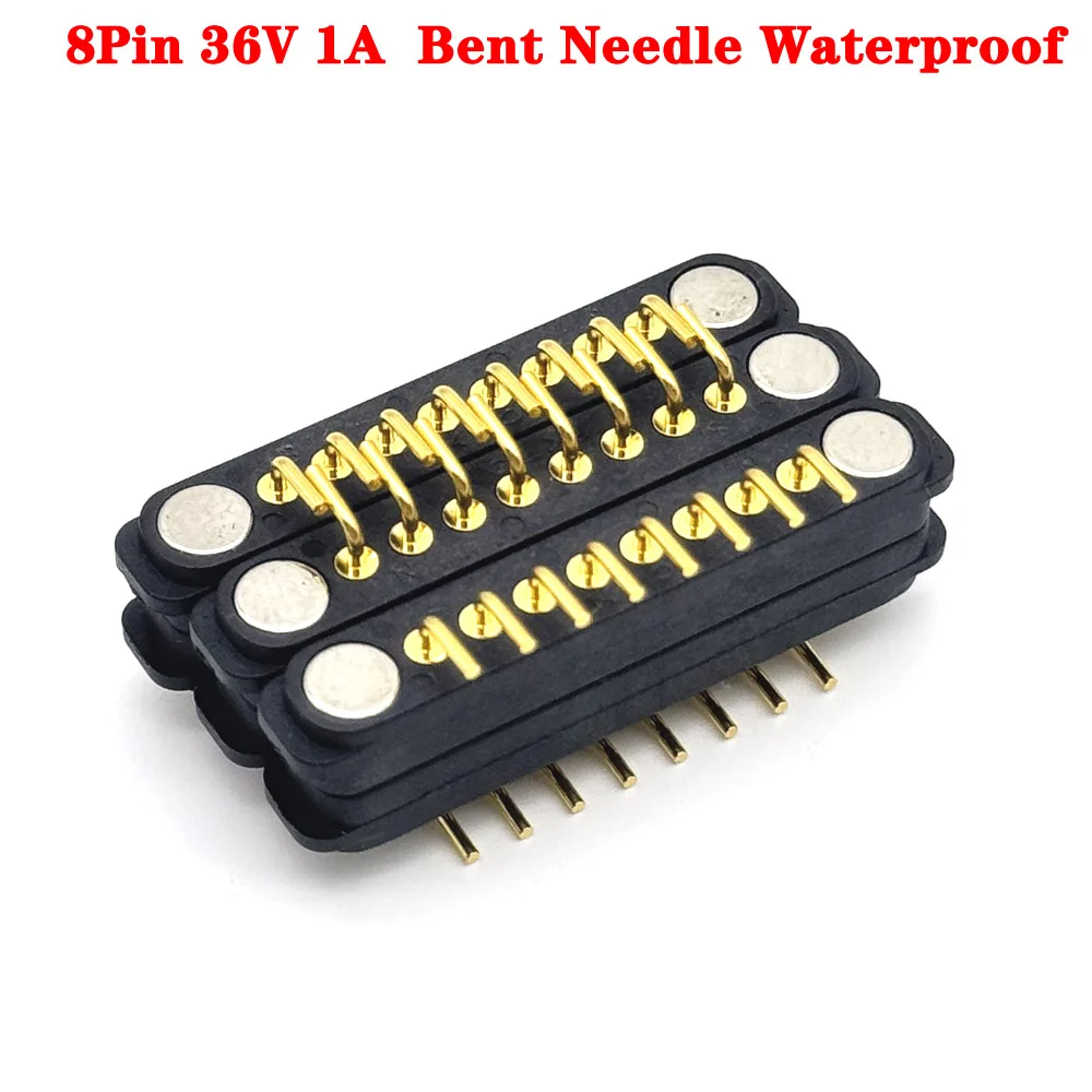 

1Pair Bent Needle DC 36V 1A Waterproof Magnetic Pogo Pin Connector 8Pin Pogopin Male FemaleConnector Spring DC Power Socket