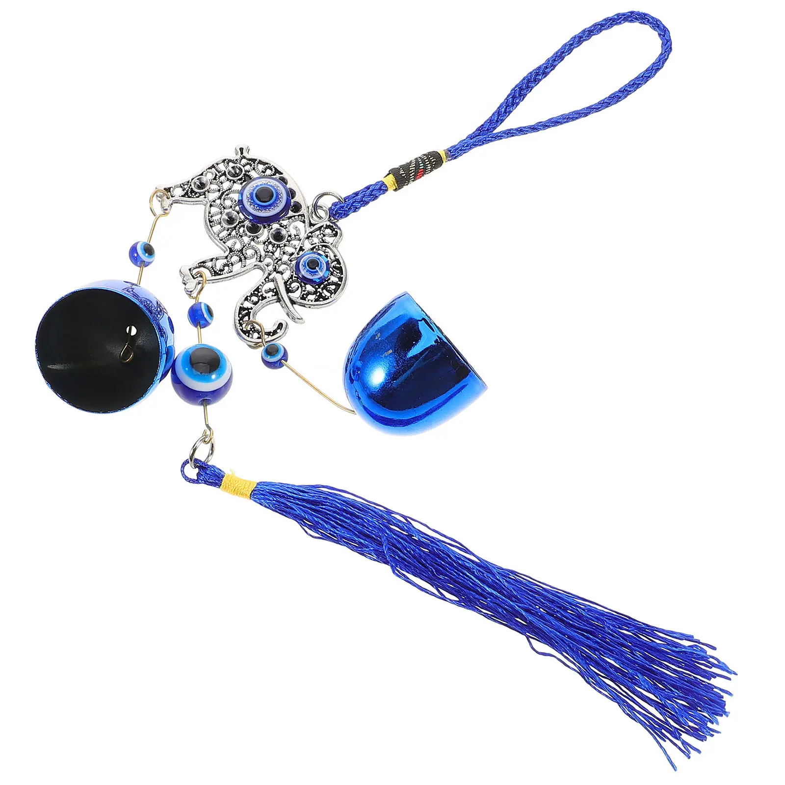 Car Hanging Ornament Turkish Blue Evil Eye Metal Wind Chime Tassel Feng Shui Car Mirror Decoration Elephant Hanging Charm