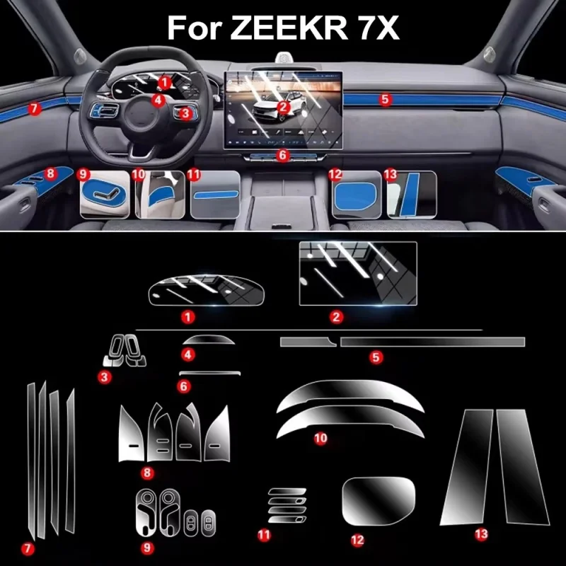 

Car Pre-cut Transparent TPU Navigation Gear Panel Center Console Anti-scratch Sticker Film Accessories For ZEEKR 7X 2025 2024