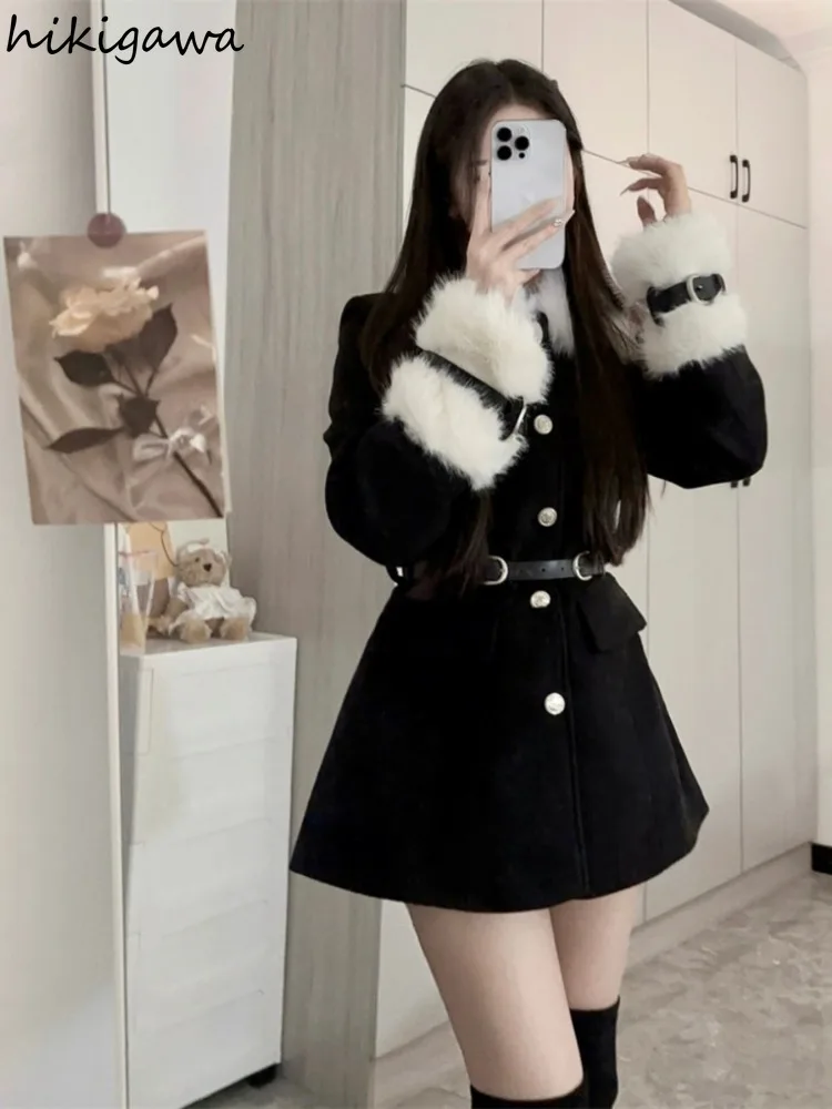 Winter Wool Coat Women Clothing Slim Waist Patchwork Woolen Outwear 2023 Ropa Mujer Thicked Warm Fashion Korean Jackets Tops