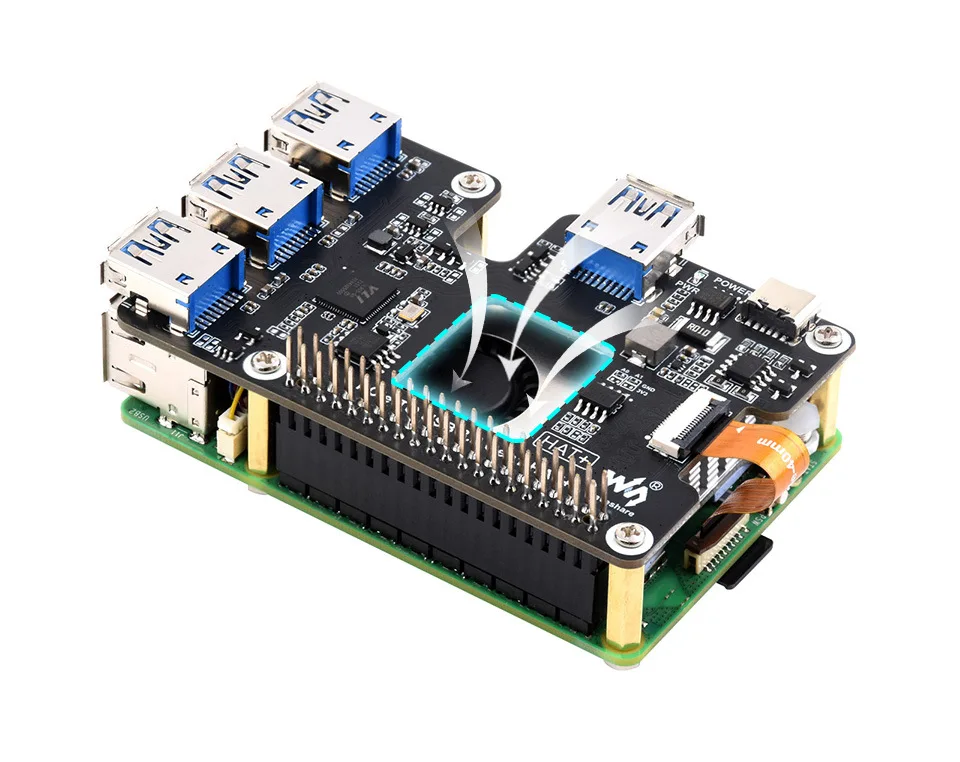 For PCIe to USB HUB Adapter Board For Raspberry Pi 5 USB3.2 Gen1 Expansion Board 1 to 4 High Speed USB Interface Module