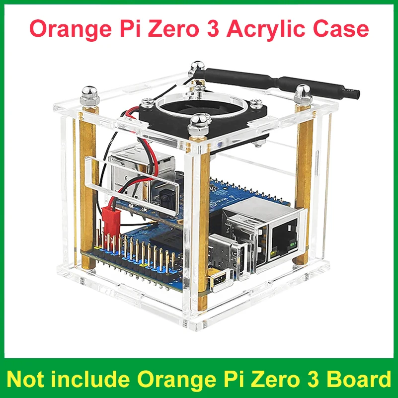 Orange Pi Zero 3 Acrylic Case Transparent Shell Enclosure With Cooling Fan Support Interface Board for Orange Pi Zero 3