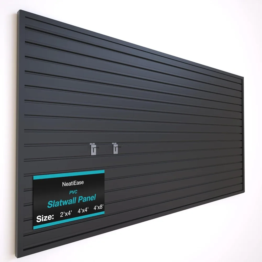 4 X 8ft Slat Wall Paneling Garage Wall Organizer, Heavy Duty Mounted PVC Rack (Black)