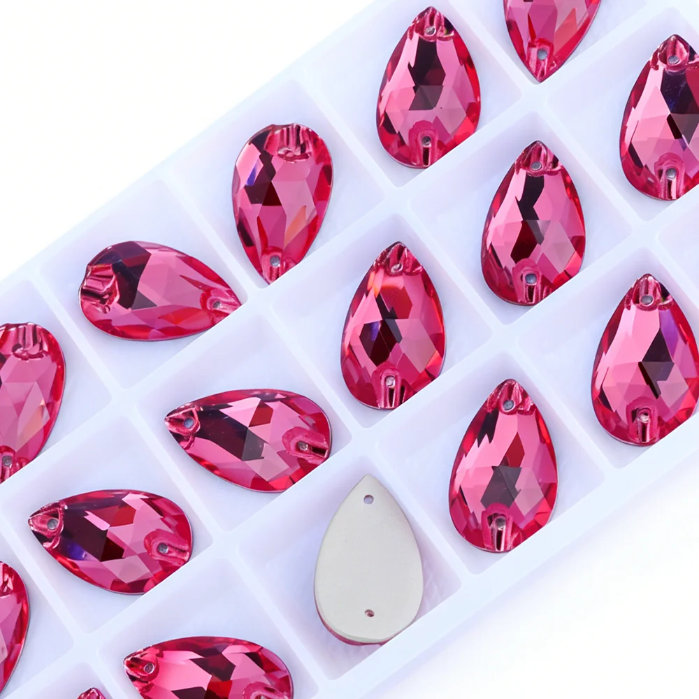 YANRUO 3230 Drop Rose Sew on Stones Crystal Flatback Sewing Rhinestones Pink Glass Beads For Wedding Dresses