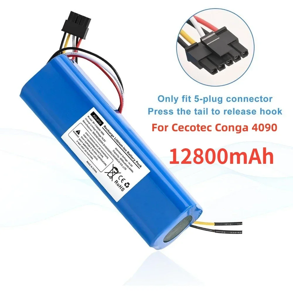 

100% New 12800mAh Li-ion Battery for CECOTEC CONGA 4090 4490 4690 4590 Robot Vacuum Cleaner 14.4V 18650 4S2P Battery Packs