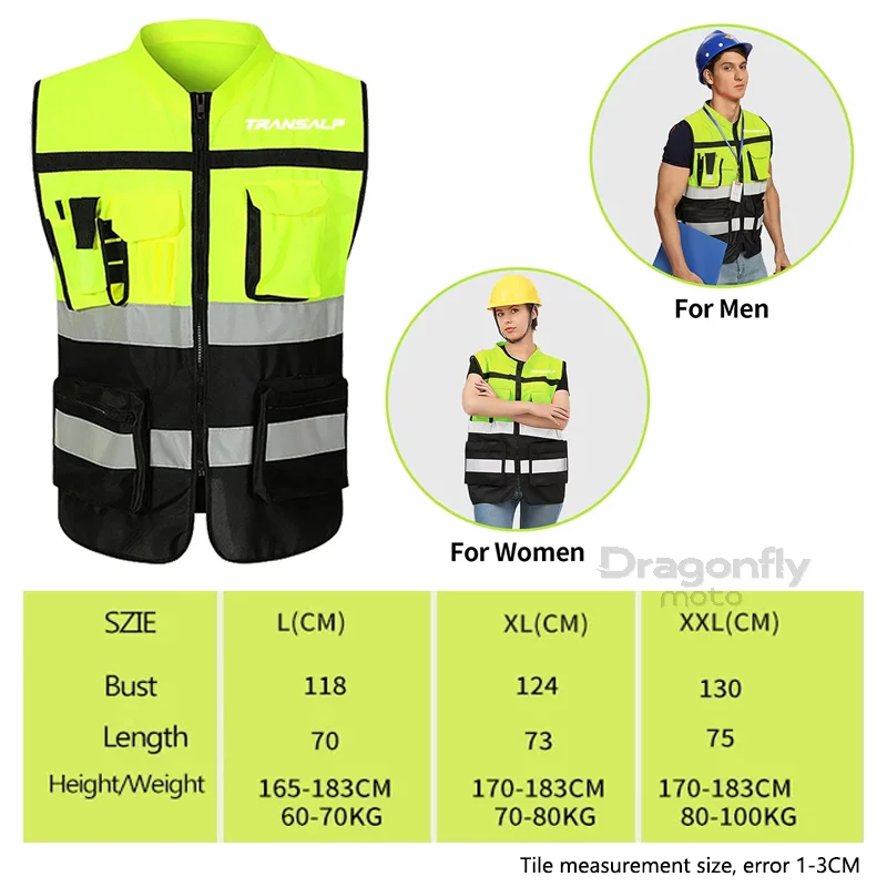 TRANSALP Logo Motorcycle Multi Pocket Safety Vest Night Visibility Gear For Honda TRANSALP XL 600 650 700 V XL700V XL650V