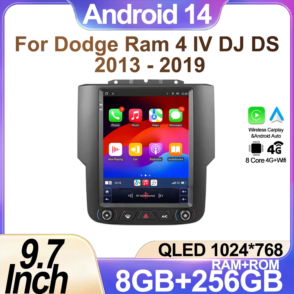 

9,7-дюймовый Android 13 для Dodge Ram 4 IV DJ DS 2013-2019 Экран Автомобильный Радио Мультимедийный Видео Радиоплеер Навигация GPS QLED DVD