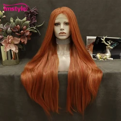 Imstyle Synthetic Lace Front Wig Long Lace Wig Ginger Orange Wig Mixed Color Straight Hair Heat Resistant Fiber Cosplay Wig