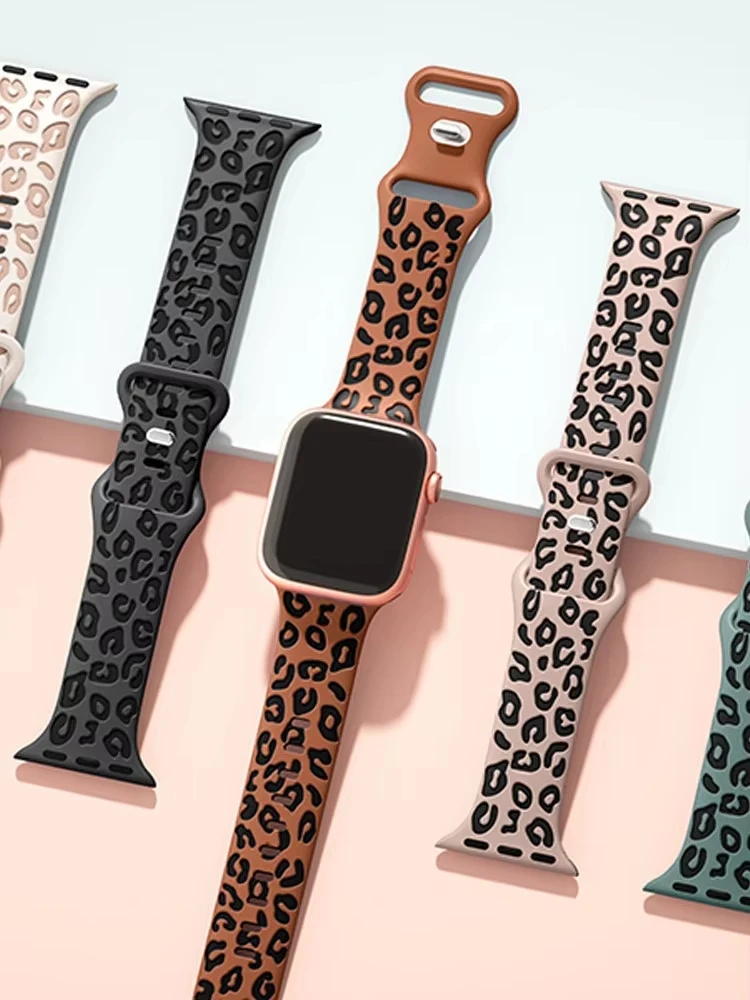 

Ремешки с леопардовой гравировкой для Apple Watch, ремешок 45 мм, 44 мм, 49 мм, 41 мм, 46 40 мм, браслет Correa Iwatch Series 10 9 8 7 SE 6 5 3 Ultra 2