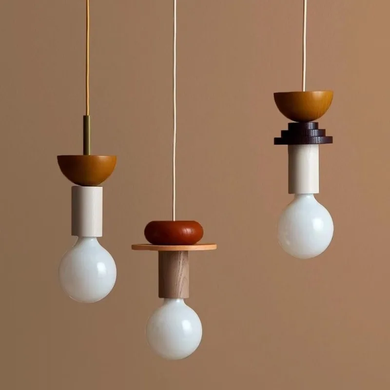Postmodern Memphis Pendant Light Geometric Graphics Bedroom Cartoon Colored Wooden Children's Room Bedside Restaurant Chandelier
