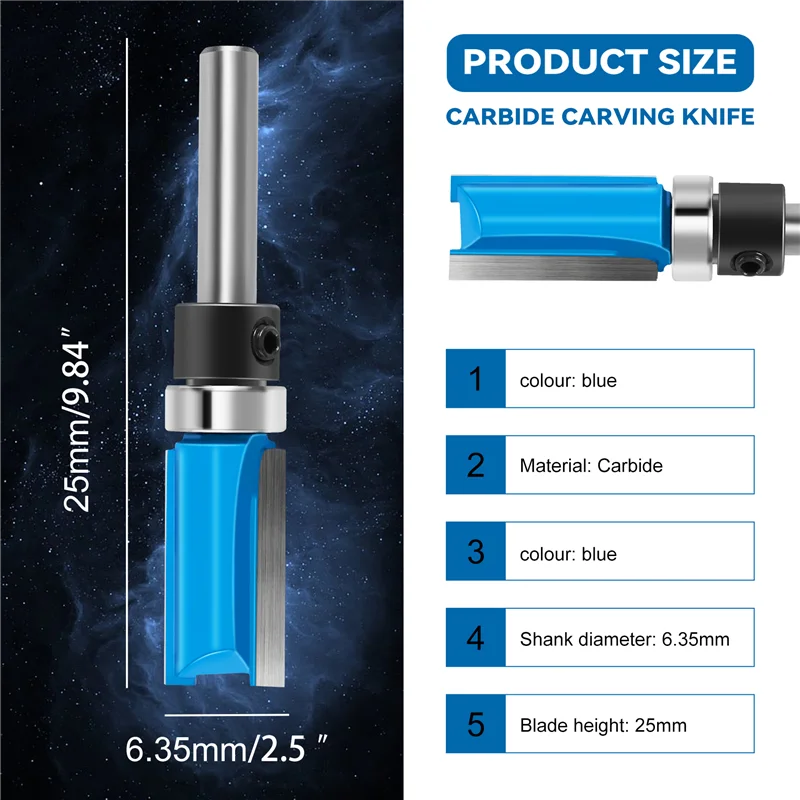 2025 Trend1/4 Polegada Haste Router Bit Twin 2 Caneladas Imperial Jig Template Cutter Carpintaria