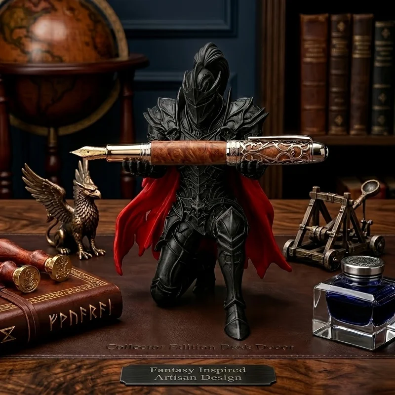 3D‑Printed Resin Medieval Knight Pen Rest, Fantasy Warrior Desktop Ornament, Premium Office Decor, Creative Gift for Men, Dad an
