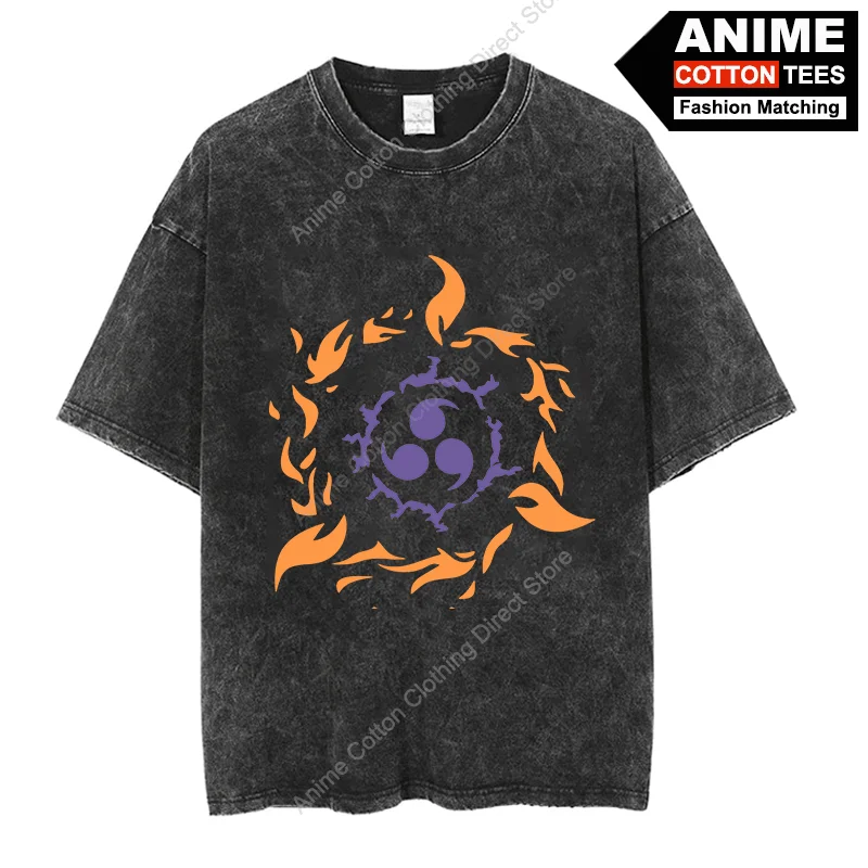 Anime Uchiha Kaleidoscope Sharingan Eye of Samsara T Shirt Unisex Hip Hop Street Oversized Tees Cotton Washed Vintage T-shirt