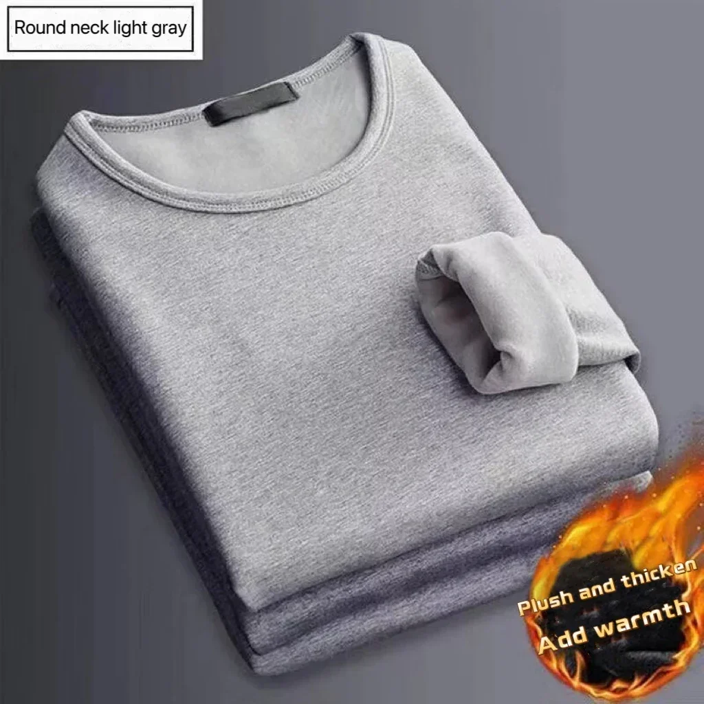 Winter Men Thickening Velvet Warm Tops Men's Long-sleeved Thermal Underwer Male Round Neck Fashion T-shirt