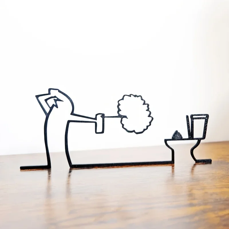 

Minimalist 3D Line Art Restroom Sign, Original Humorous Fun Design Restroom Decor Ornament